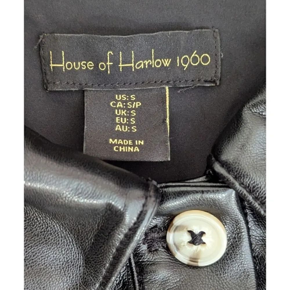 House of Harlow 1960 Faux Leather Button Short Sleeve Shirt Mini Dress in Black - Picture 5 of 7
